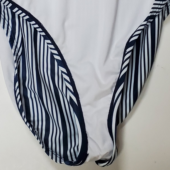 Nautica Navy Blue and White Lace Up Dock Lines One Piece Swimsuit Large - Picture 8 of 13